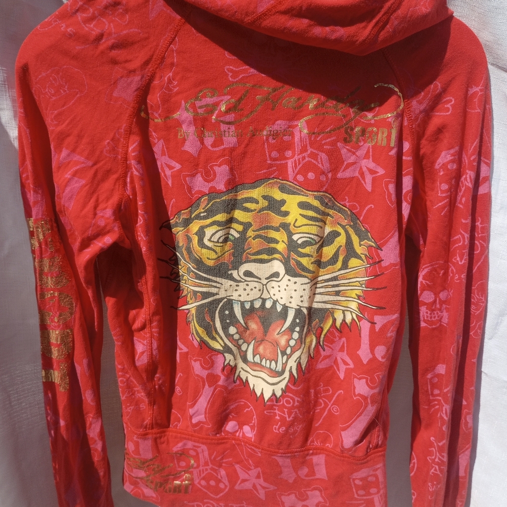 Ed Hardy women's long sleeve zip up hoodie. Vintage Ed Hardy sport, size xs - Picture 6 of 7
